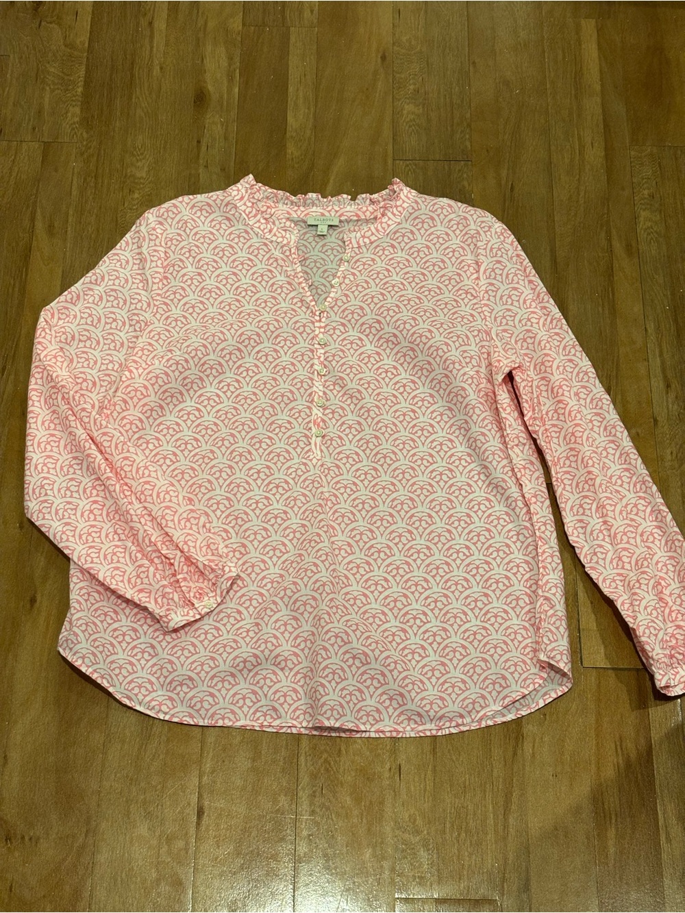 Talbots Pink Printed Long-Sleeve Notch-Neck Blouse